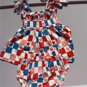 Kids Star-Patterned Red, White, and Blue One Piece